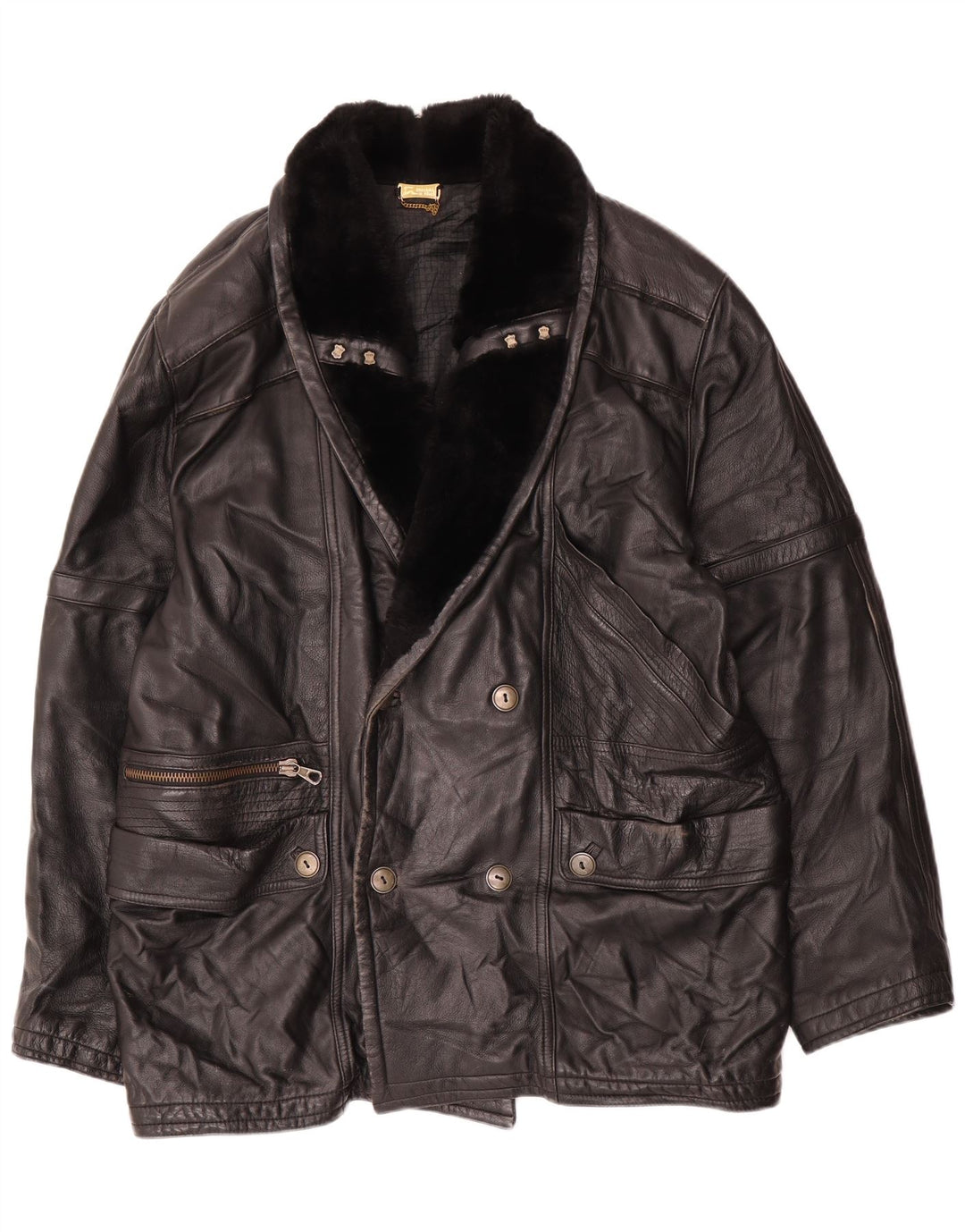 Vintage Herren Lederjacke IT 52 XL Schwarzes Leder