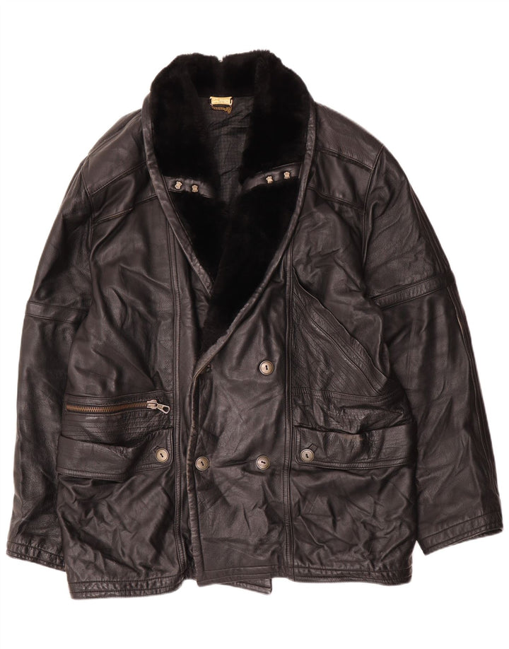 Vintage Herren Lederjacke IT 52 XL Schwarzes Leder