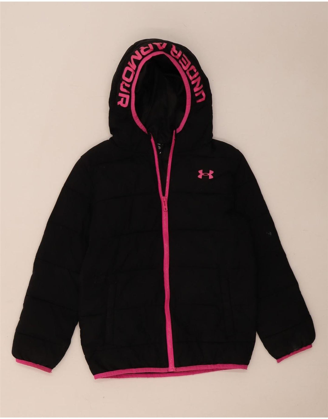 Under Armour Girls Graphic Hooded Wattierte Jacke 10–11 Jahre, schwarzes Polyester