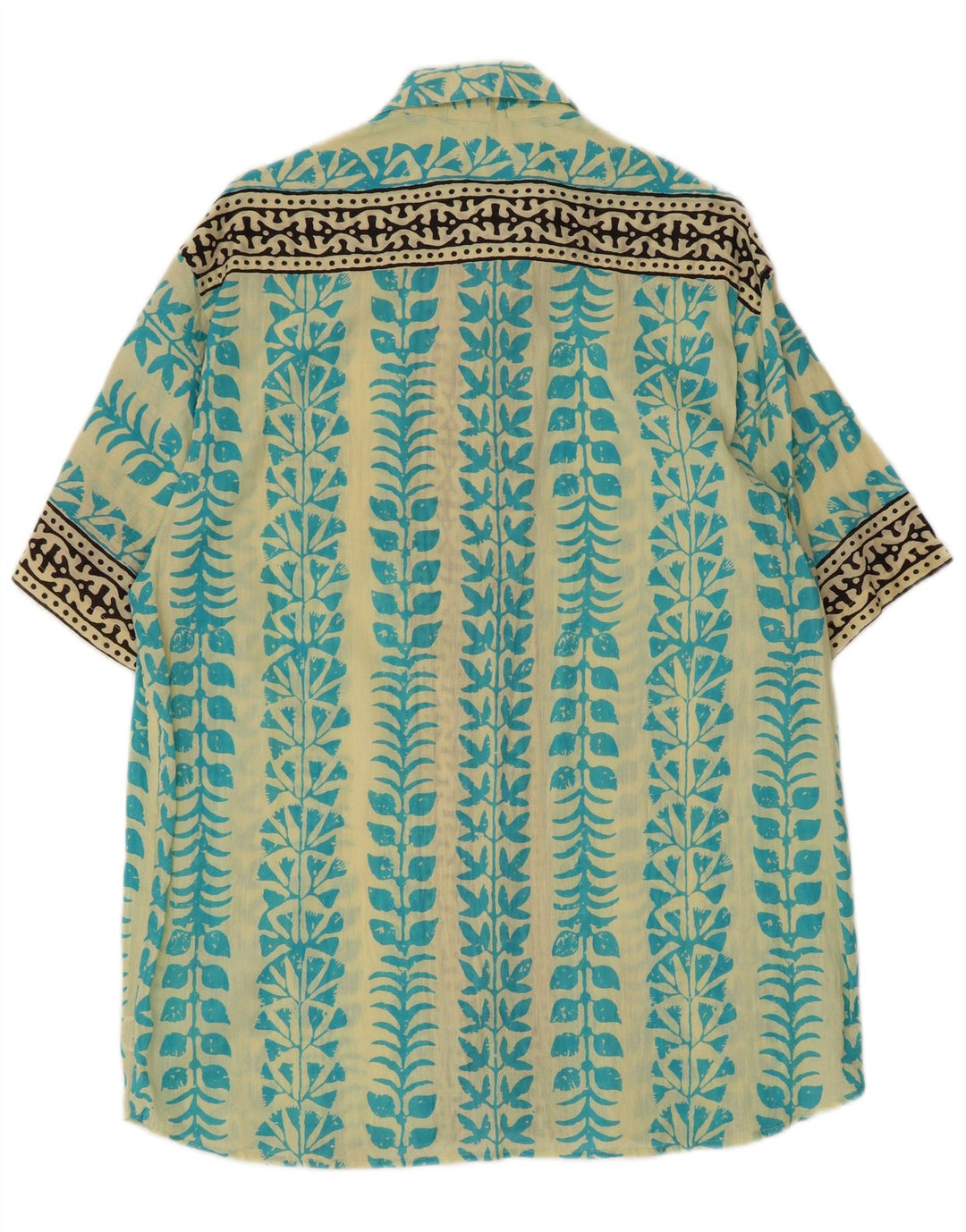 Vintage Herren Hemd mit abstraktem Muster, kurzärmelig, XL, blau, Baumwolle, Ethno