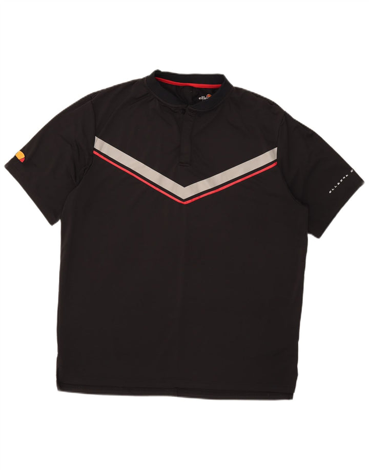Ellesse Herren-Poloshirt 2XL, schwarzes Colourblock-Polyester