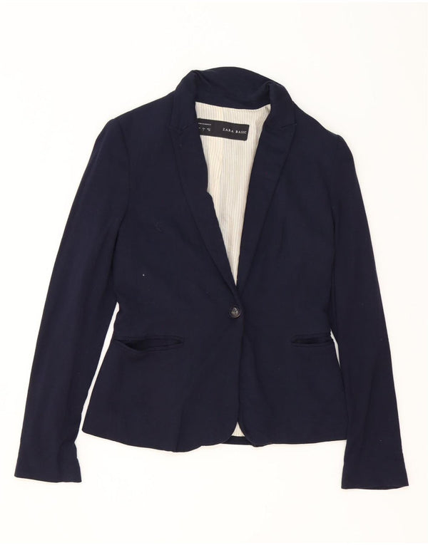 Zara Damen 1-Knopf-Blazerjacke UK 10 Small Marineblau Acetat