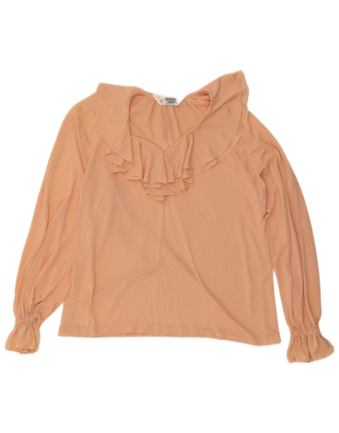 Vintage Damen Bluse mit Rüschen vorne und langen Ärmeln, EU 40, Mittelrosa