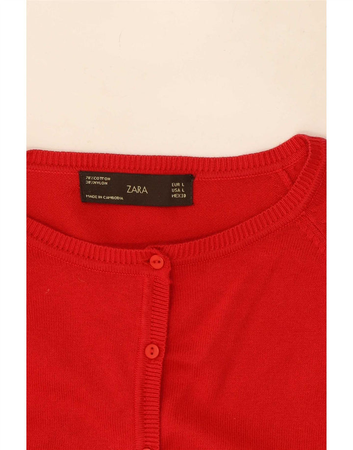 Zara Damen-Cardigan-Pullover UK 14 Große rote Baumwolle