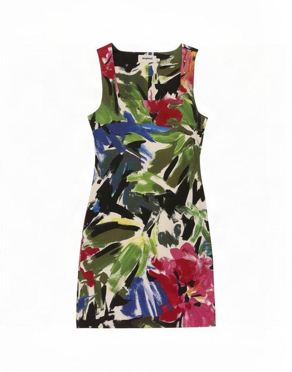 Desigual Damen ärmelloses Etuikleid, Gr. 8, klein, mehrfarbig, mit Blumenmuster