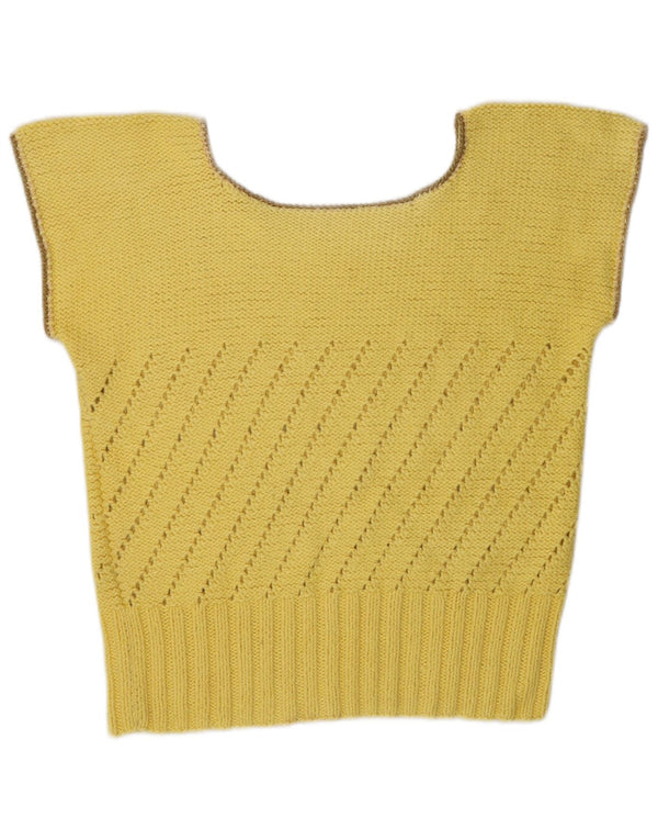 Vintage Damen Pullover mit U-Boot-Ausschnitt, UK 14, Mittelgelb, Farbblock