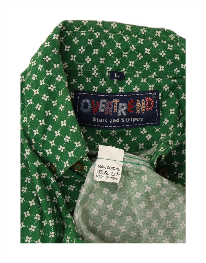 STARS & STRIPES Mens Abstract Pattern Shirt Large Green Cotton Vintage Stars & Stripes and Second-Hand Stars & Stripes from Messina Hembry 