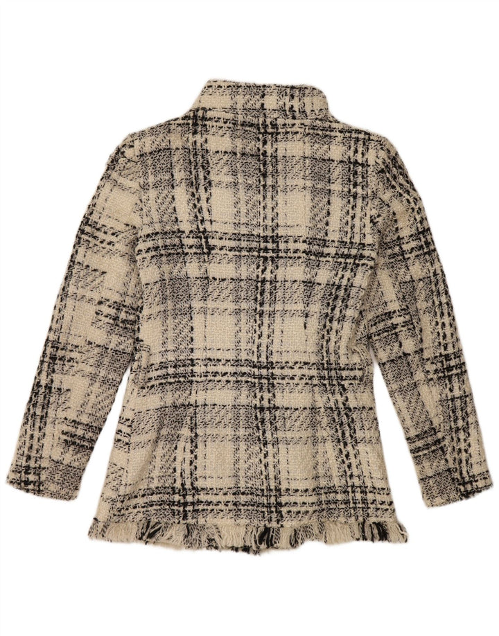 Zara Damen Zweireihige Jacke UK 10 Small Weiß Kariert