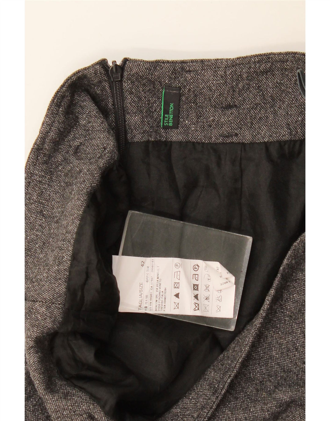 Benetton Damen Gerader Rock IT 42 Medium W30 Graue Wolle