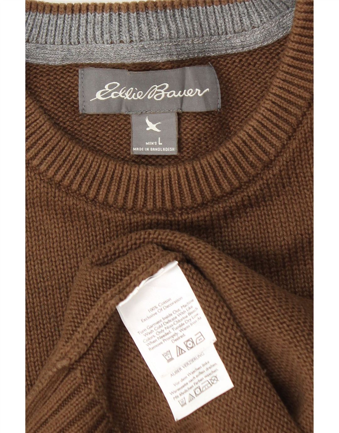 Eddie Bauer Herren-Pullover mit Rundhalsausschnitt, groß, braune Baumwolle