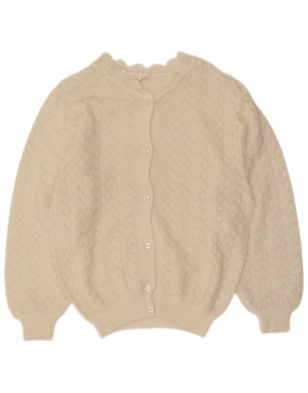 Vintage Damen Cardigan Pullover UK 16 Groß Off White Polyacryl