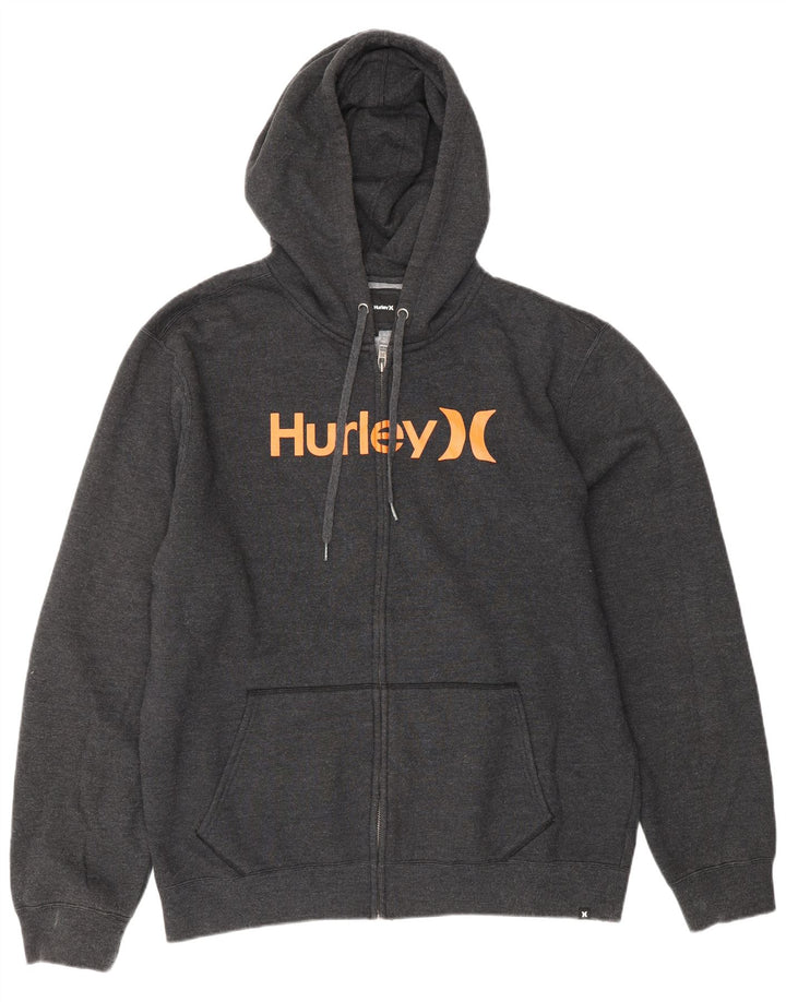 HURLEY Herren-Kapuzenpullover mit grafischem Reißverschluss, groß, grau, Polyester