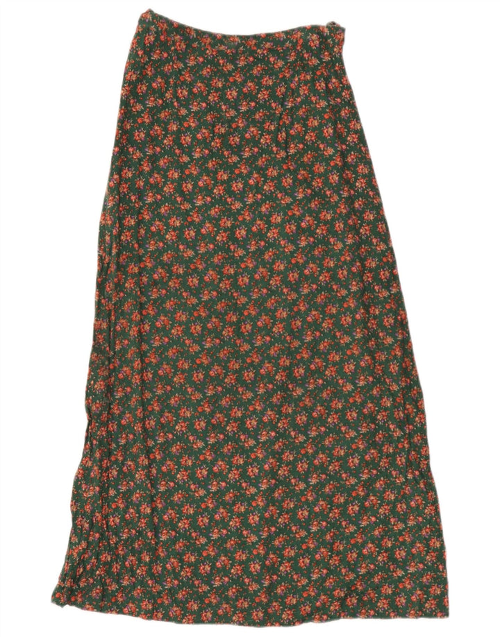 Vintage Damen Maxirock W26 Klein grün geblümt