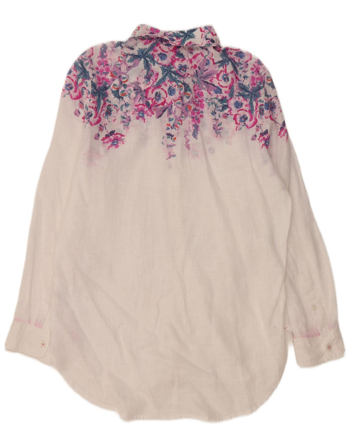 Joules Damen-Oversize-Hemd UK 8 Small aus weißem, geblümtem Leinen
