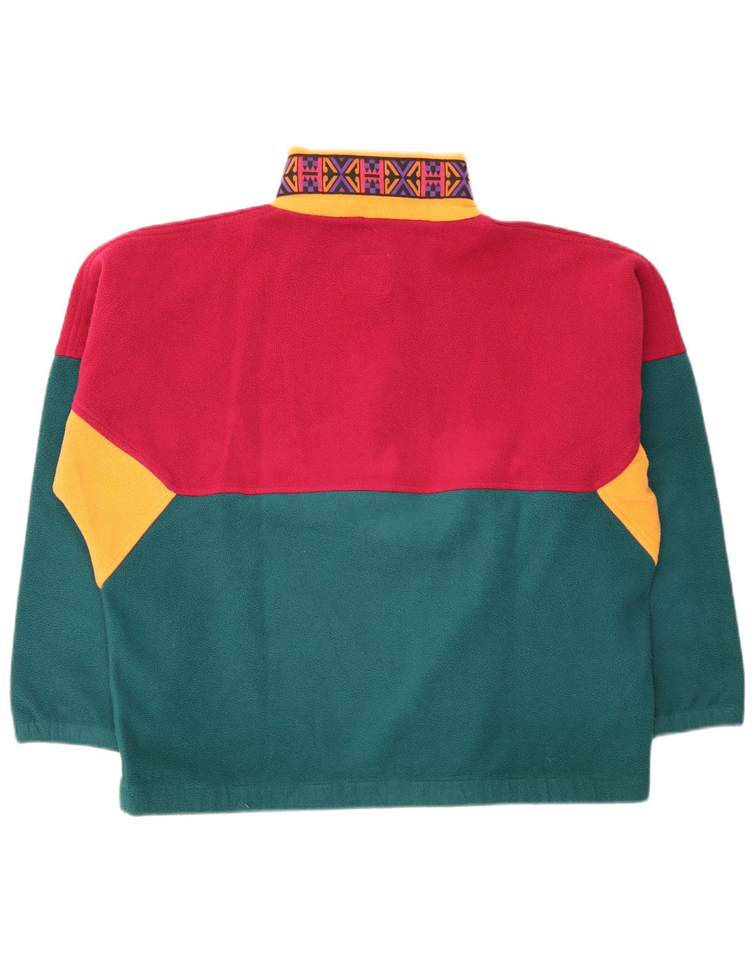Vintage Herren-Fleecepullover mit Knopfkragen, groß, mehrfarbig, Farbblock
