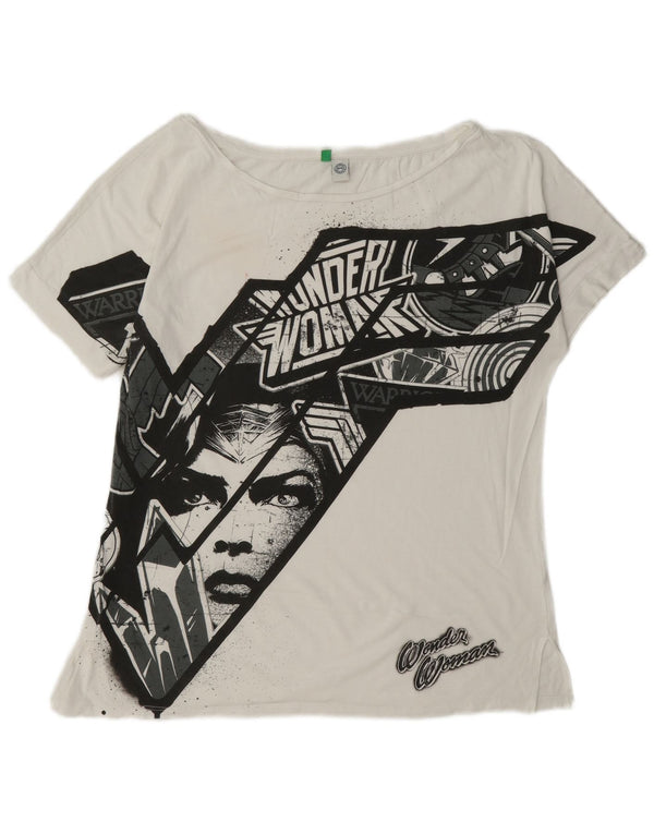 Benetton Womens Graphic T-Shirt Top UK 14 Mittelweiße Baumwolle
