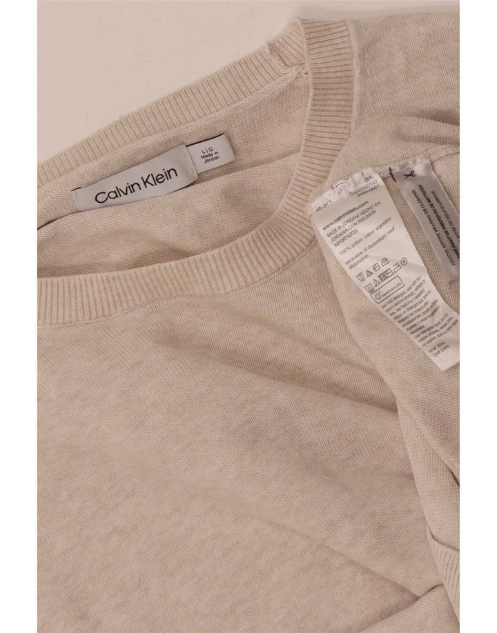 Calvin Klein Herren-Pullover mit Rundhalsausschnitt, groß, beige Baumwolle