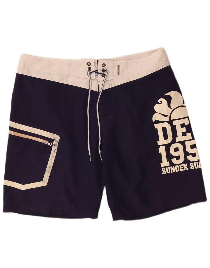 Sundek Herren-Badeshorts mit Grafik, groß, Marineblau, Farbblock
