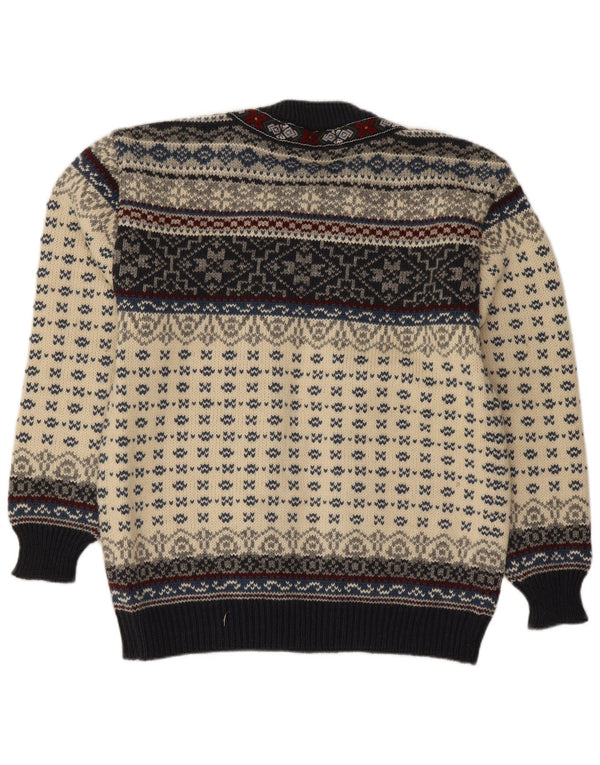 Offener Cardigan-Pullover für Damen von Icelandia, UK 14, Mittel, gebrochenes Weiß, Fair-Isle-Muster