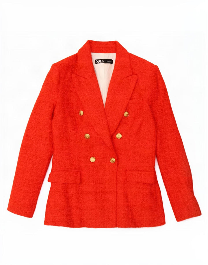 Zweireihiger Blazer für Damen von Zara, UK 12, mittelrot, kariert, Baumwolle