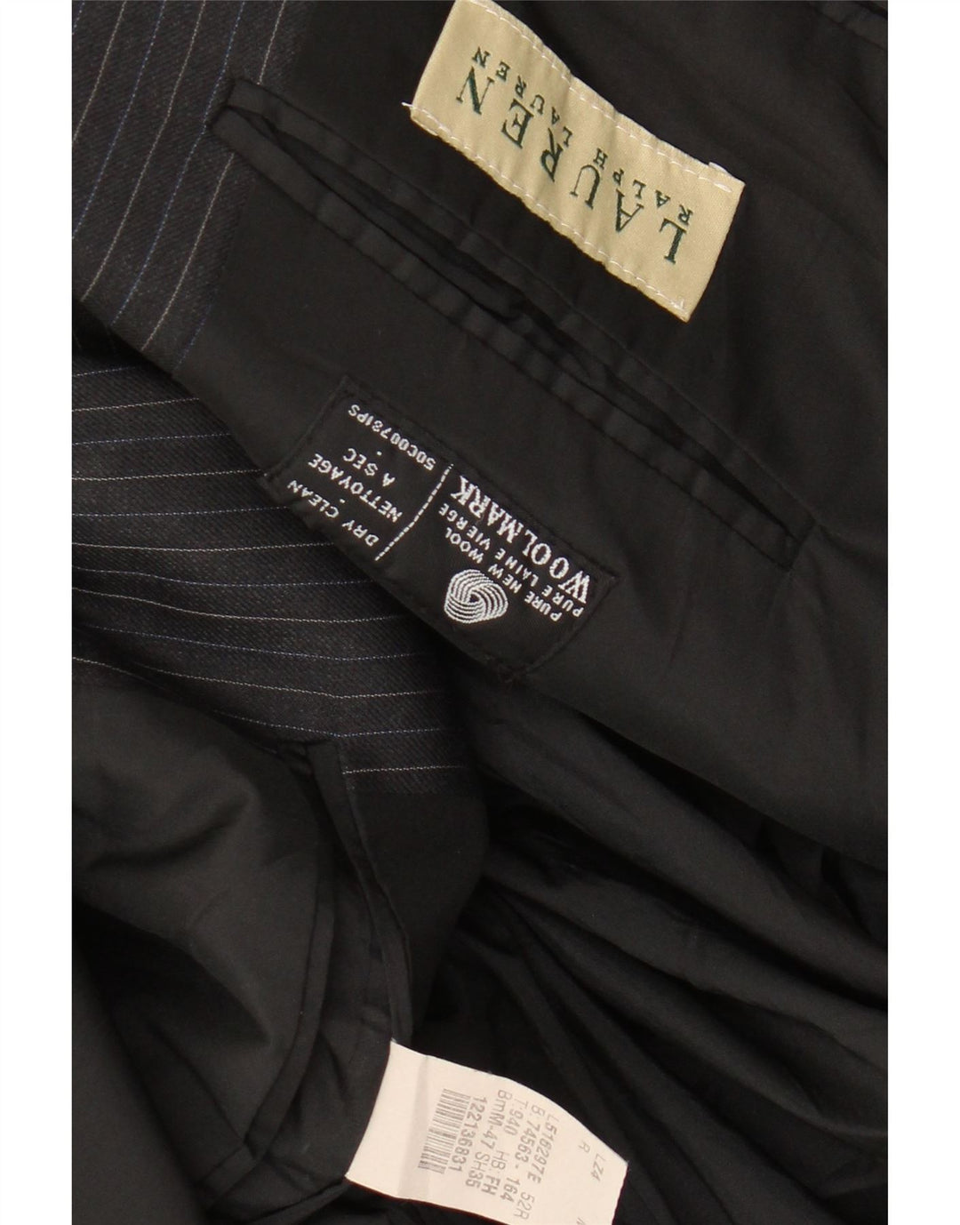 Ralph Lauren Herren-Blazer mit 2 Knöpfen, UK 42, XL, schwarze Nadelstreifenwolle