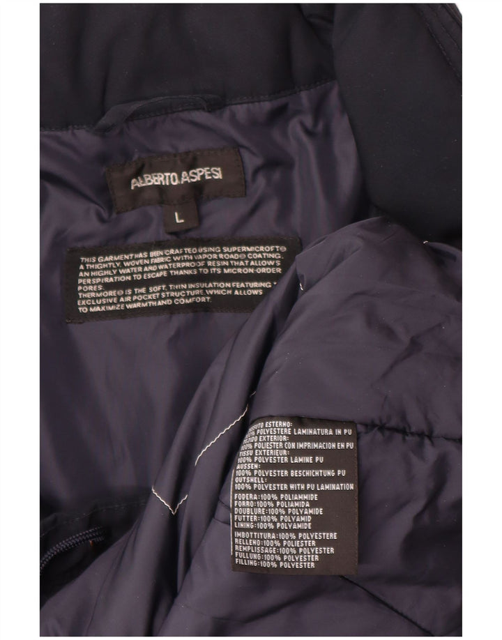 Alberto Aspesi Herren-Militärjacke mit Kapuze, UK 40, Größe L, Marineblau, Polyester