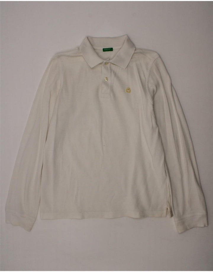 BENETTON Boys Long Sleeve Polo Shirt 11-12 Years White Vintage Benetton and Second-Hand Benetton from Messina Hembry 