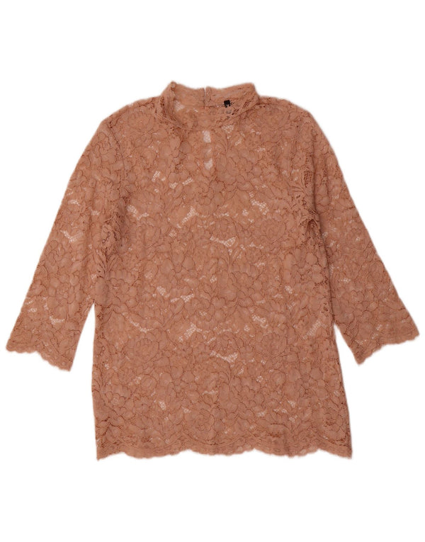 Benetton Womens 3/4 Sleeve Blouse Top UK 10 Small Beige Floral