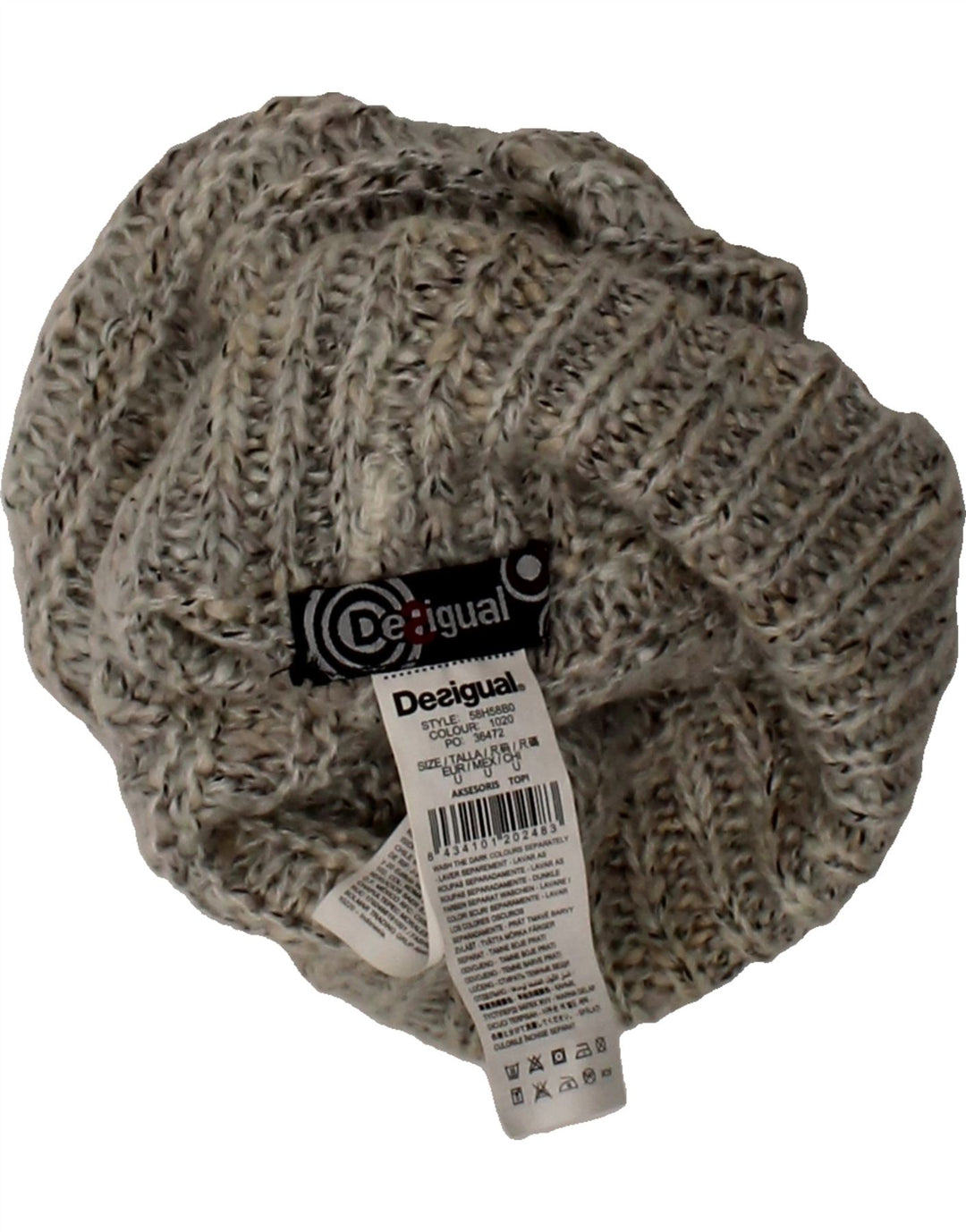 DESIGUAL Womens Graphic Beanie Hat One Size Grey Flecked Acrylic Vintage Desigual and Second-Hand Desigual from Messina Hembry 