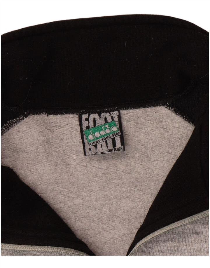 Diadora Herren-Sweatshirt mit Reißverschluss am Hals, groß, graue Blockfarben-Baumwolle