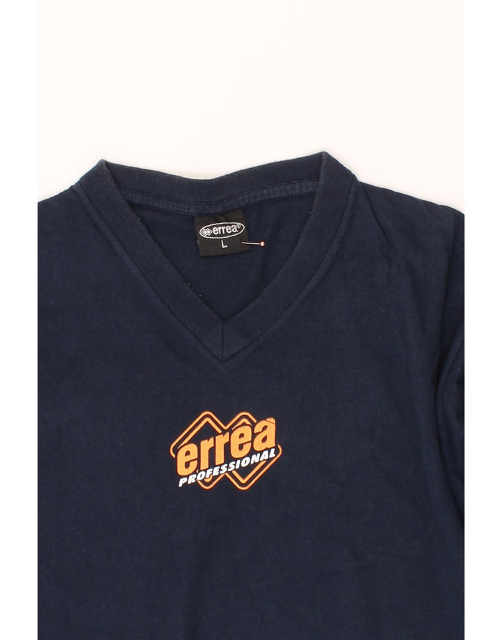 ERREA Mens Graphic T-Shirt Top Large Navy Blue Cotton Vintage Errea and Second-Hand Errea from Messina Hembry 