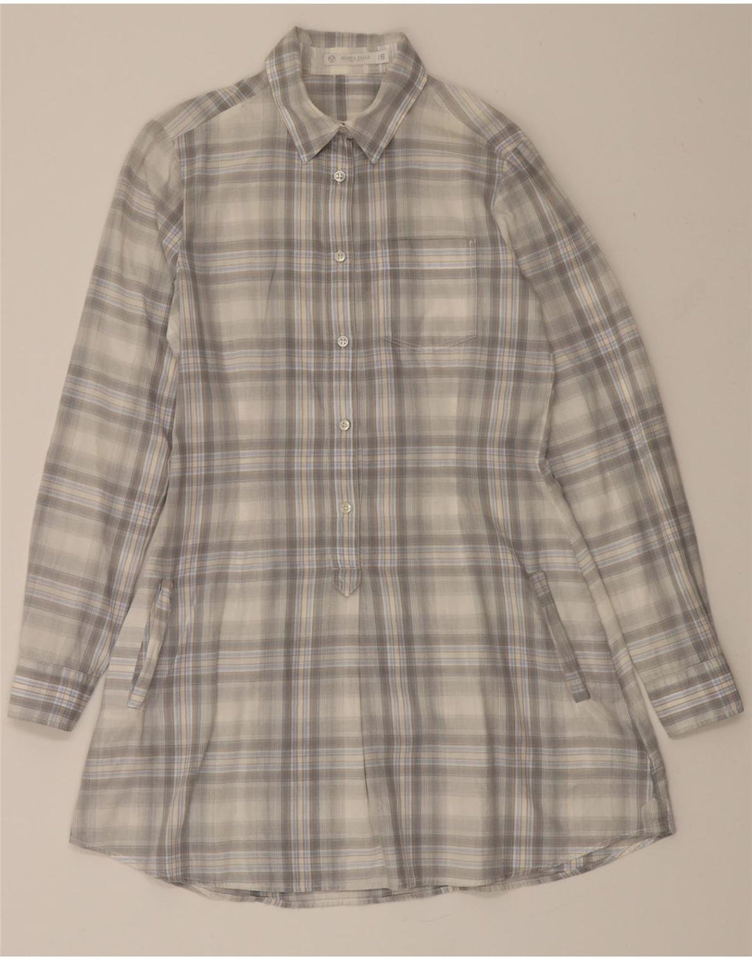 NORTH SAILS Womens Pullover Shirt Dress UK 10 Small Grey Plaid Cotton Vintage North Sails and Second-Hand North Sails from Messina Hembry 