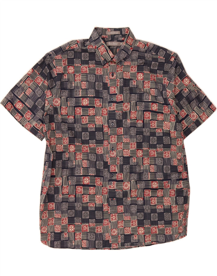 DANIEL CREMIEUX Mens Abstract Pattern Short Sleeve Shirt XL Navy Blue Vintage Daniel Cremieux and Second-Hand Daniel Cremieux from Messina Hembry 