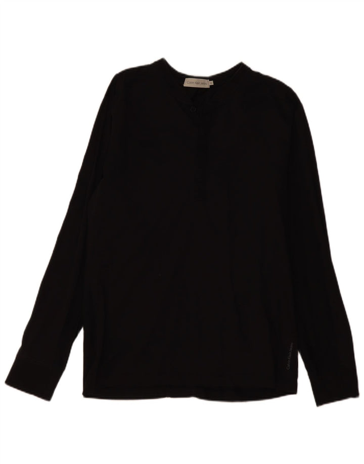 Calvin Klein Jeans Damen Top Langarm UK 12 Medium Schwarz Baumwolle