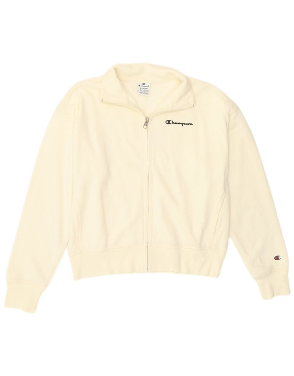 Champion Womens Crop Loose Fit Trainingsanzug Top Jacke UK 14 Medium Off White