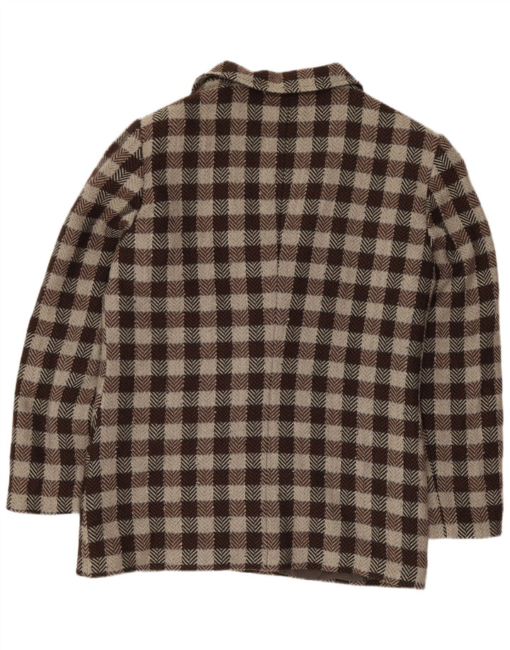Vintage Damen 2-Knopf-Blazerjacke IT 46 Großer brauner Gingham-Klassiker