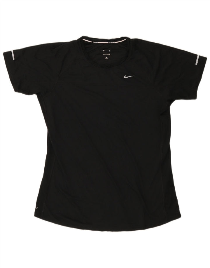 NIKE Damen Dri Fit T-Shirt Top UK 14 Large Schwarz