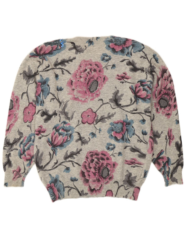 Premode Damen-Pullover mit Rundhalsausschnitt, UK 14, Größe L, grau geblümt, Wolle