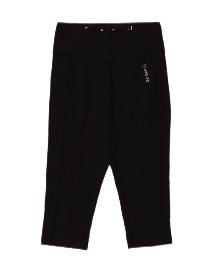 REEBOK Womens Graphic Capri Leggings UK 4/6 XS  Black Polyester Vintage Reebok and Second-Hand Reebok from Messina Hembry 