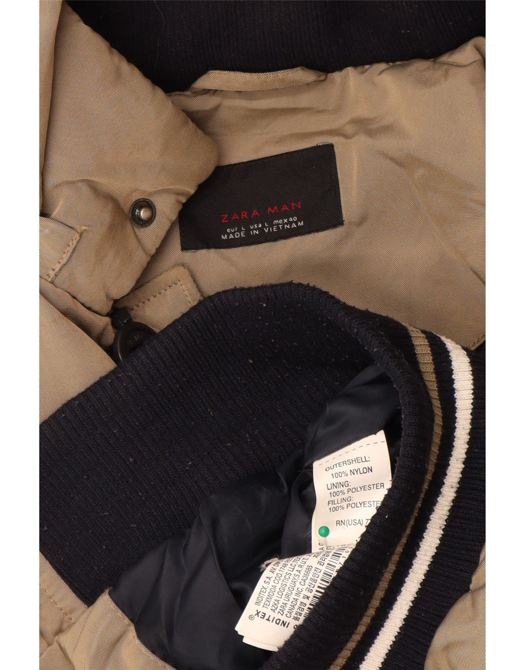 Zara Herren-Jacke mit Kapuze, gepolstert, Größe 40, Beige, Nylon