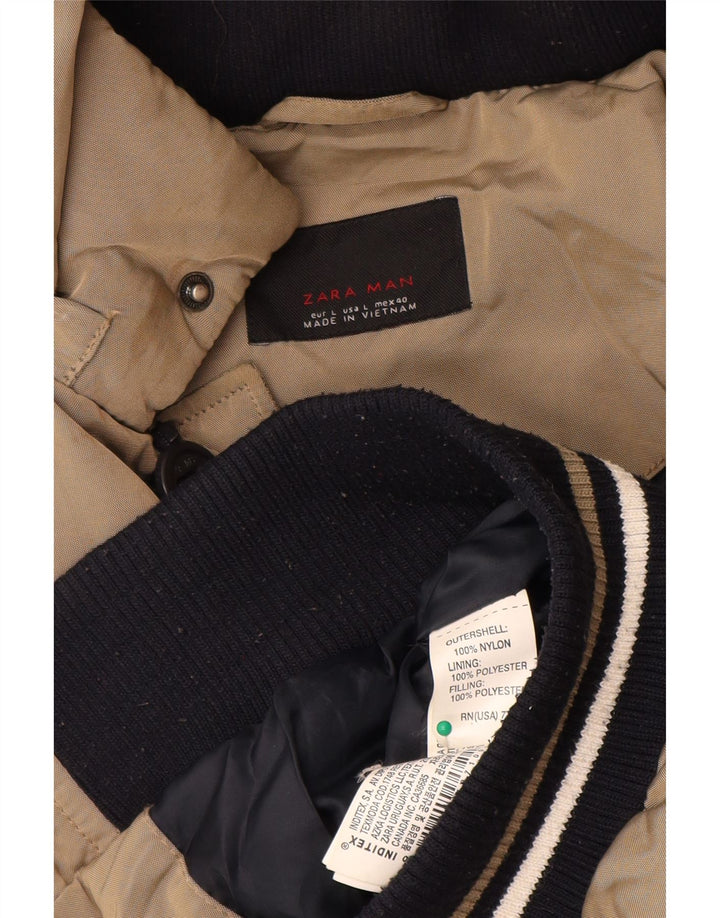 Zara Herren-Jacke mit Kapuze, gepolstert, Größe 40, Beige, Nylon