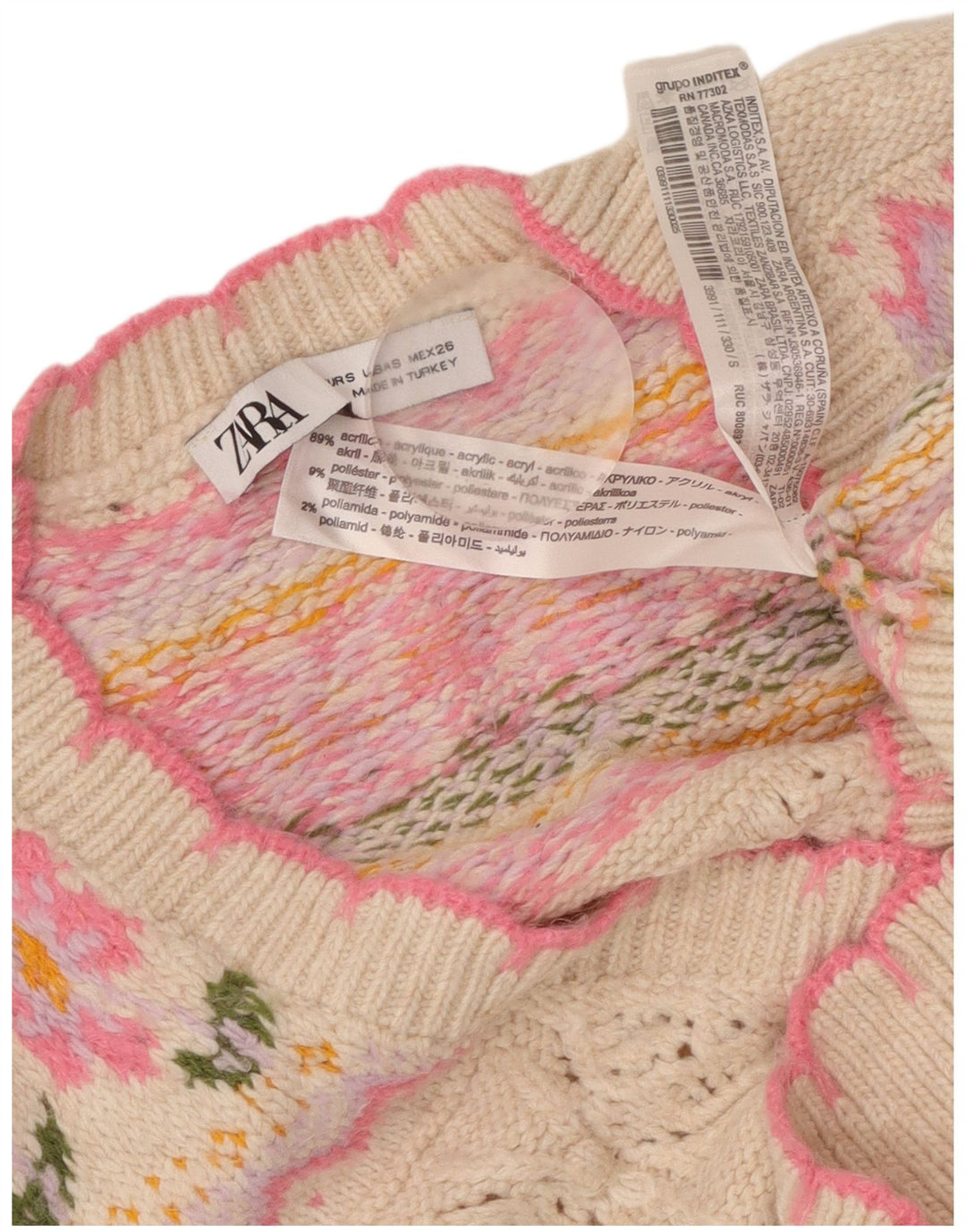 ZARA Damen Loose Fit Crop Cardigan Pullover UK 10 Small Pink Floral