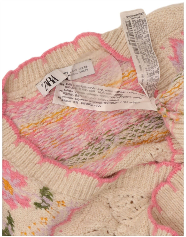 ZARA Damen Loose Fit Crop Cardigan Pullover UK 10 Small Pink Floral