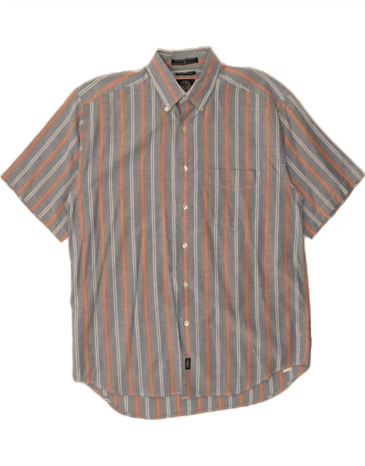 DOCKERS Mens Short Sleeve Shirt Medium Blue Striped Cotton Vintage Dockers and Second-Hand Dockers from Messina Hembry 