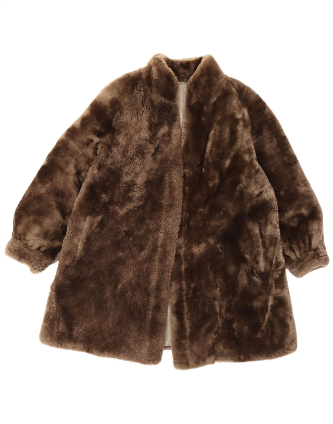 Vintage Damen Kunstfellmantel UK 12 Mittelbraun