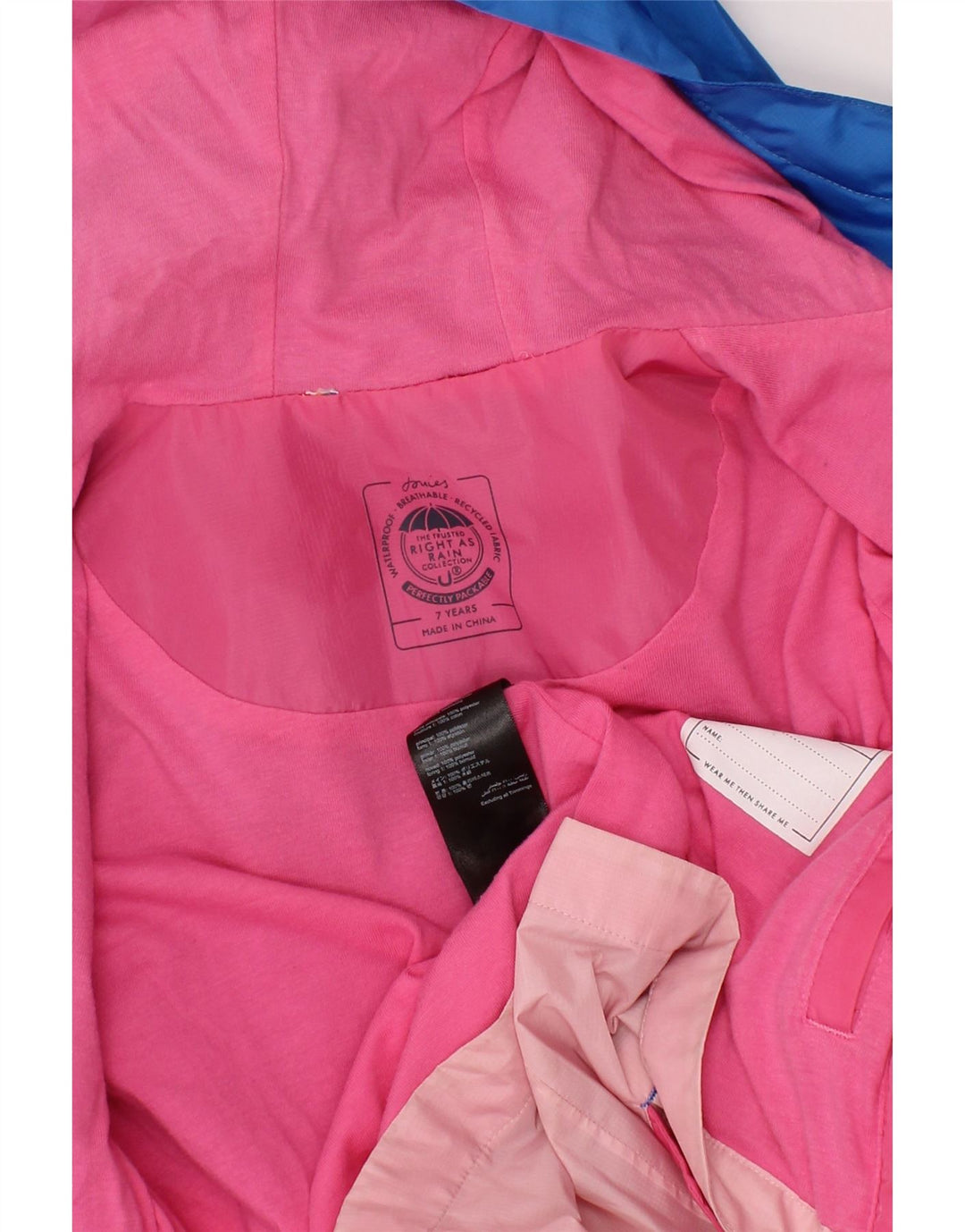 Joules Mädchen-Regenjacke mit Kapuze, 6–7 Jahre, mehrfarbig, Farbblock