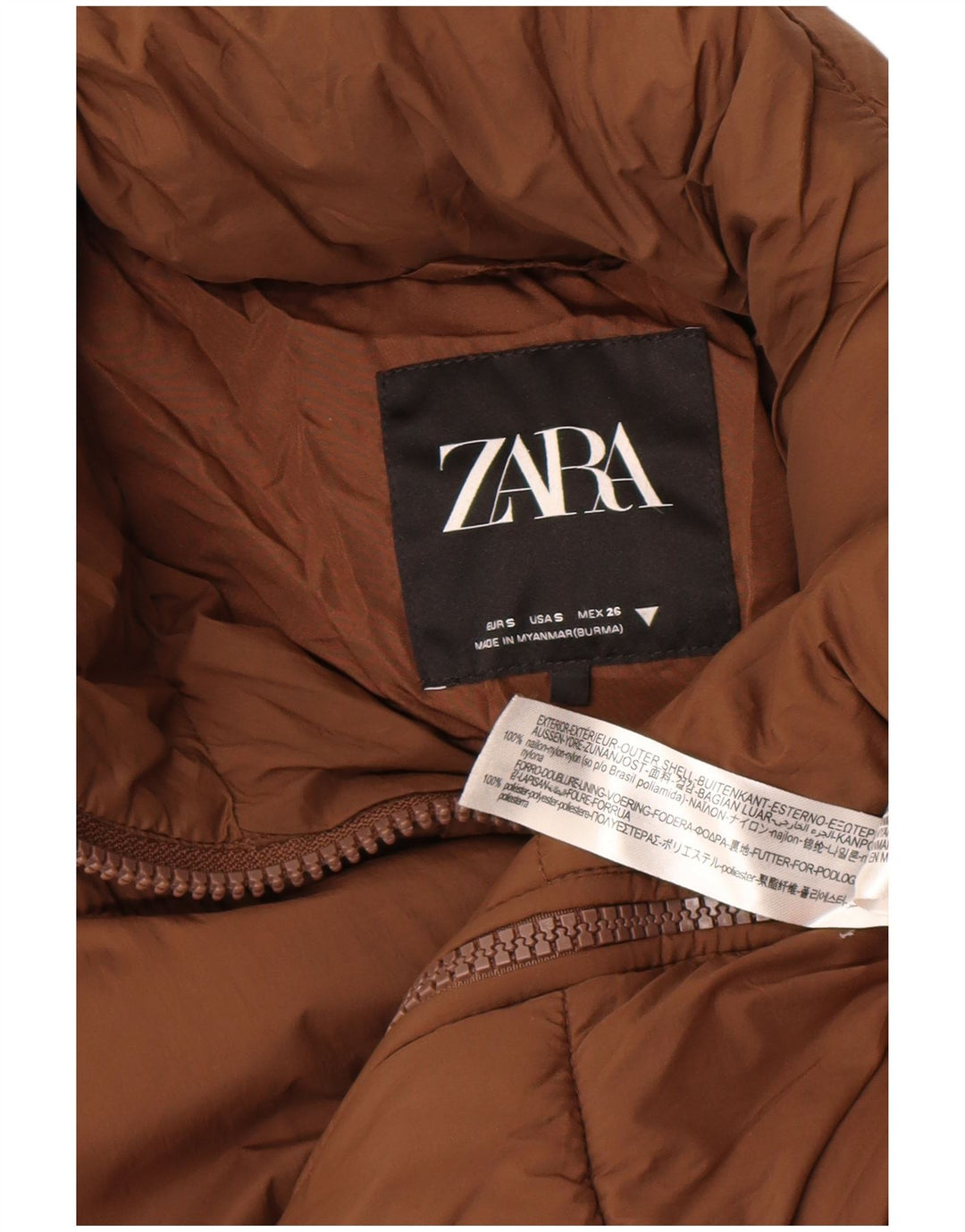 Zara Damen Übergroßer gepolsterter Mantel UK 10 Kleines braunes Nylon