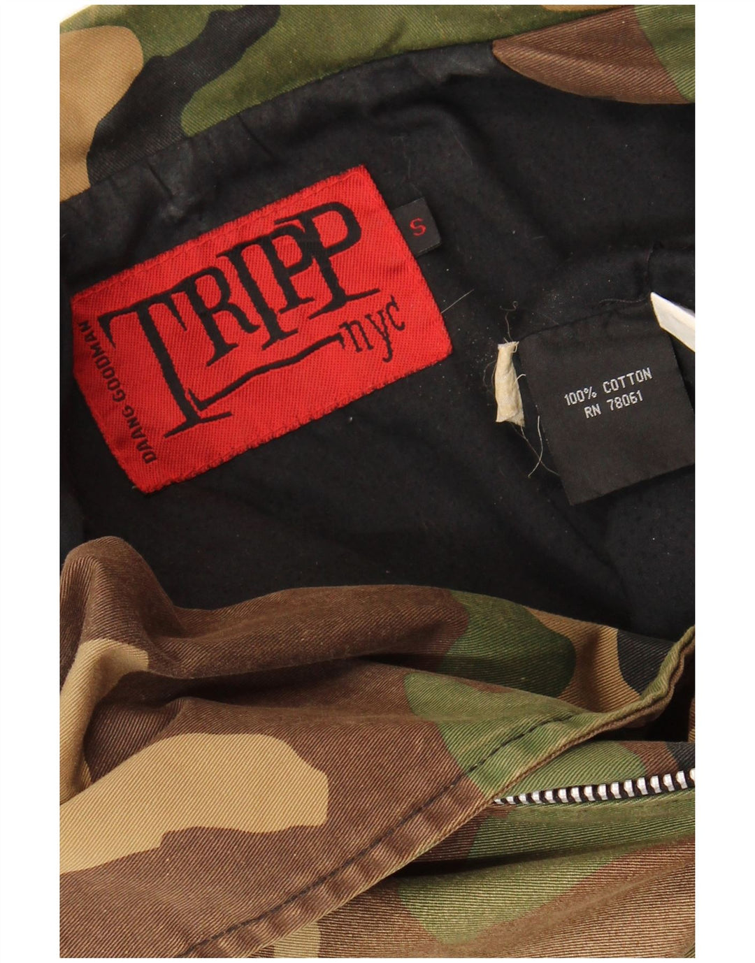 TRIPP NYC Damen Crop Military Jacke UK 10 Small Khaki Camouflage Baumwolle