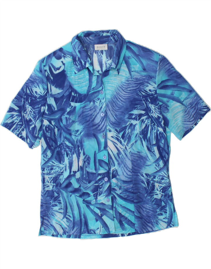 BASLER Womens Abstract Pattern Short Sleeve Shirt Blouse UK 12 Medium Blue Vintage Basler and Second-Hand Basler from Messina Hembry 