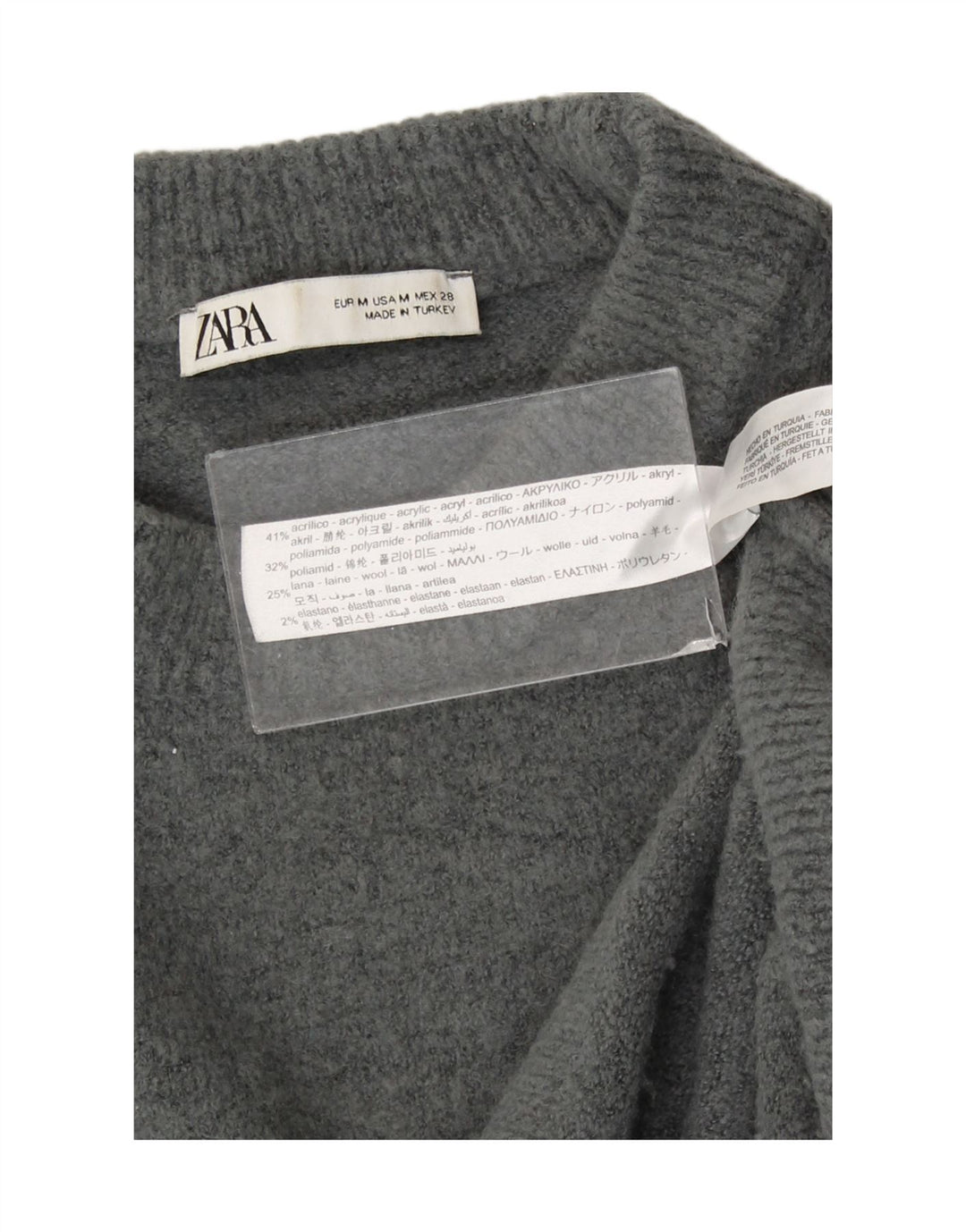 Zara Damen-Pullover, übergroß, Rundhalsausschnitt, Gr. 14, Mittelgrau, Acryl
